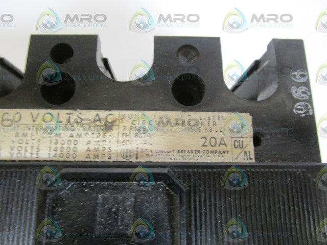 ITE CIRCUIT BREAKER 20AMPS EF3B020 *USED*