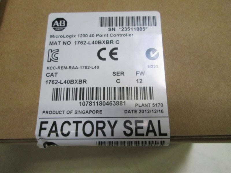 ALLEN BRADLEY 1762-L40BXBR SER.C DATE CODE:12/2012  * FACTORY SEALED *