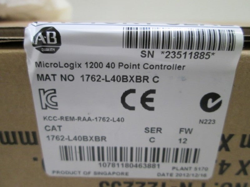 ALLEN BRADLEY 1762-L40BXBR SER.C DATE CODE:12/2012  * FACTORY SEALED *