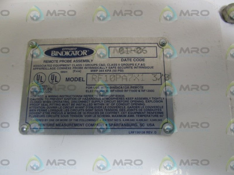 BINDICATOR REMOTE PROBE ASSEMBLY RF10PA7X1-3/8  NSNP