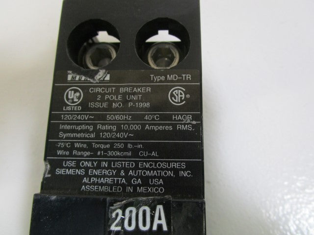 MURRAY 2P 200A CIRCUIT BREAKER MD2200TR *USED*