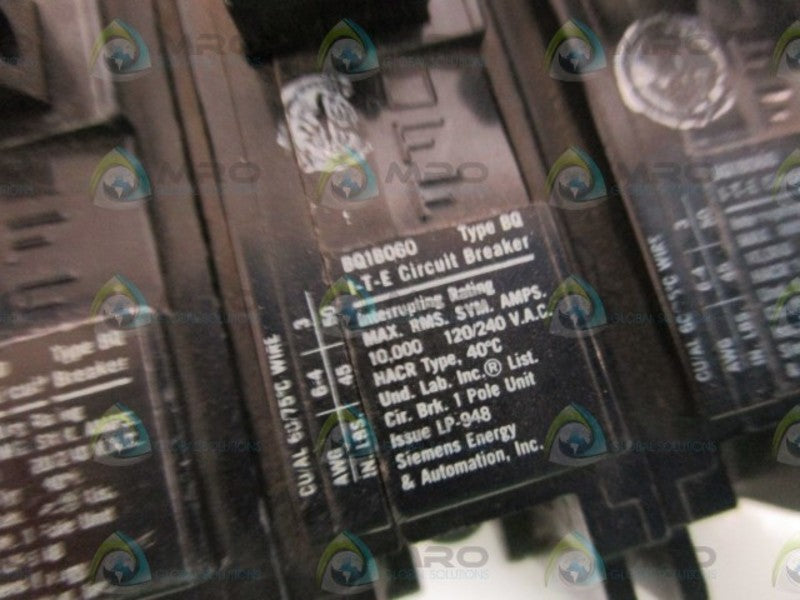 LOT OF 5 ITE CIRCUIT BREAKER 60AMPS BQ1B060 *USED*