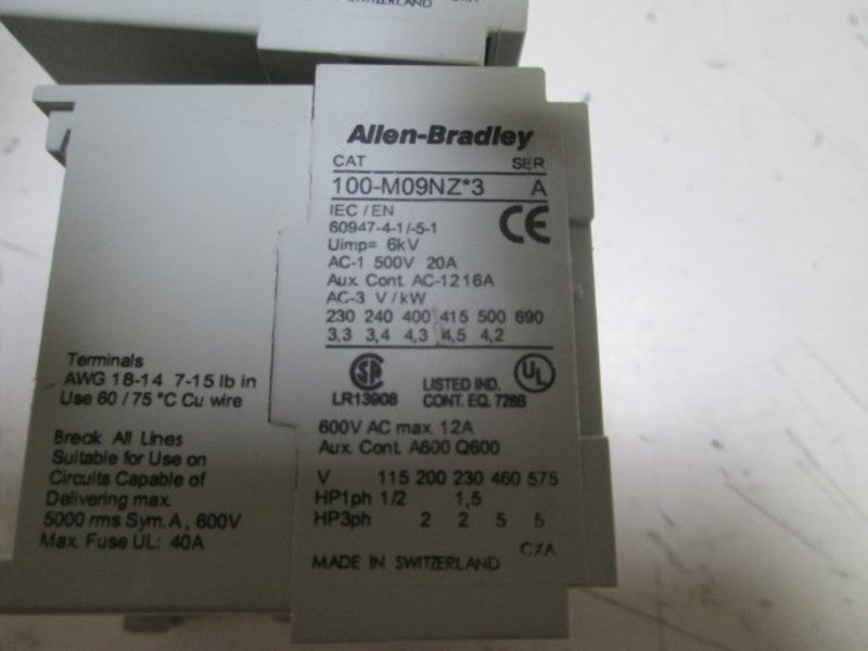 LOT OF 2 ALLEN BRADLEY CONTACTOR 24V 100-MO9N*3 SER. A (AS PICTURED)  *USED*