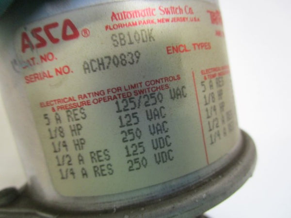 ASCO PRESSURE/TEMPERATURE SWITCH SB10DK  NSNP