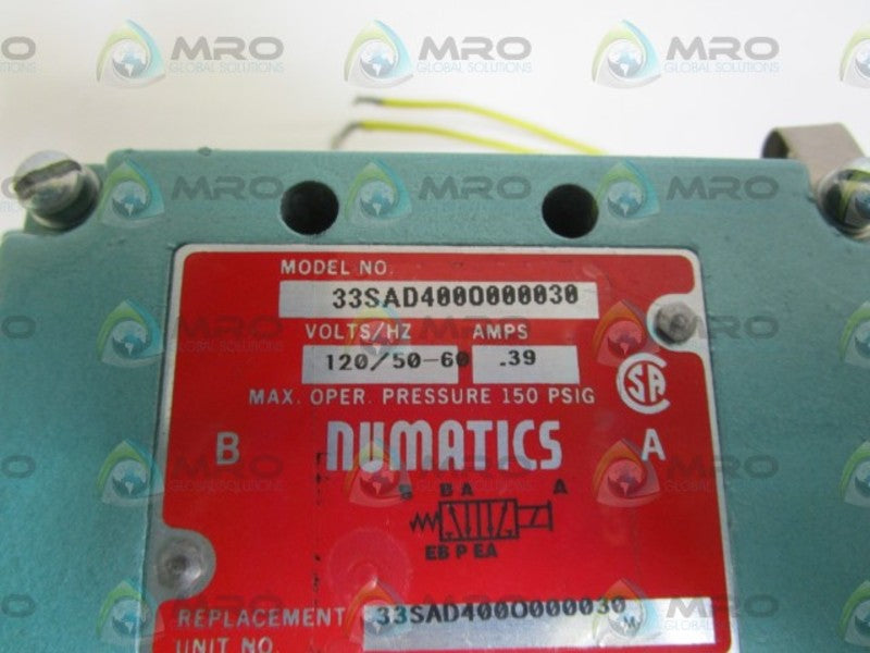 NUMATICS 33SAD400O000030 SOLENOID VALVE *NEW NO BOX*