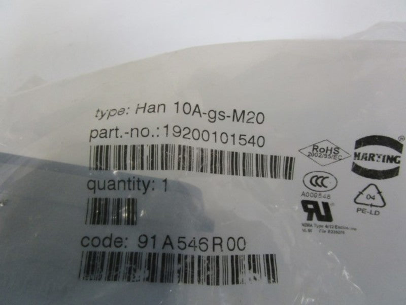 HARTING HAN 10A-gs-M20 HOOD 19200101540 *NEW IN FACTORY BAG*