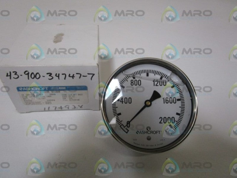 ASHCROFT 101008SL02B-2000# PRESSURE GAUGE 0-2000 PSI  NSMP
