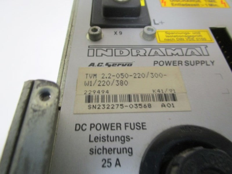 INDRAMAT TVM2.2-050-220/300-W1/220/380 AC SERVO POWER SUPPLY(AS PICTURED)*USED*
