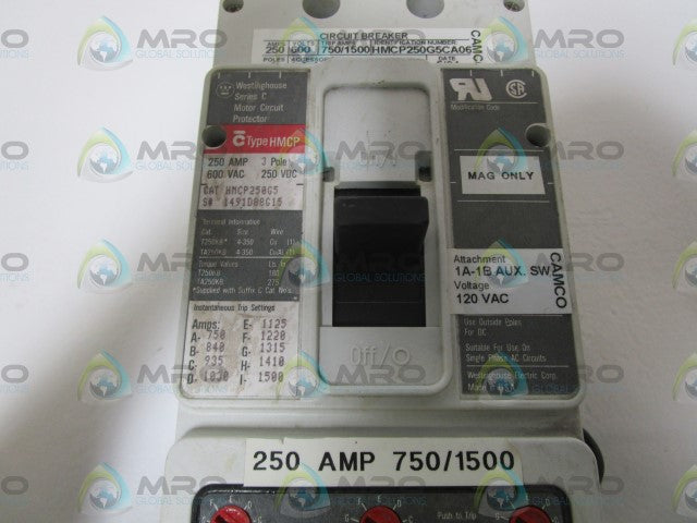WESTINGHOUSE CIRCUIT BREAKER HMCP250G5 (REMANUFACTURED) *USED*
