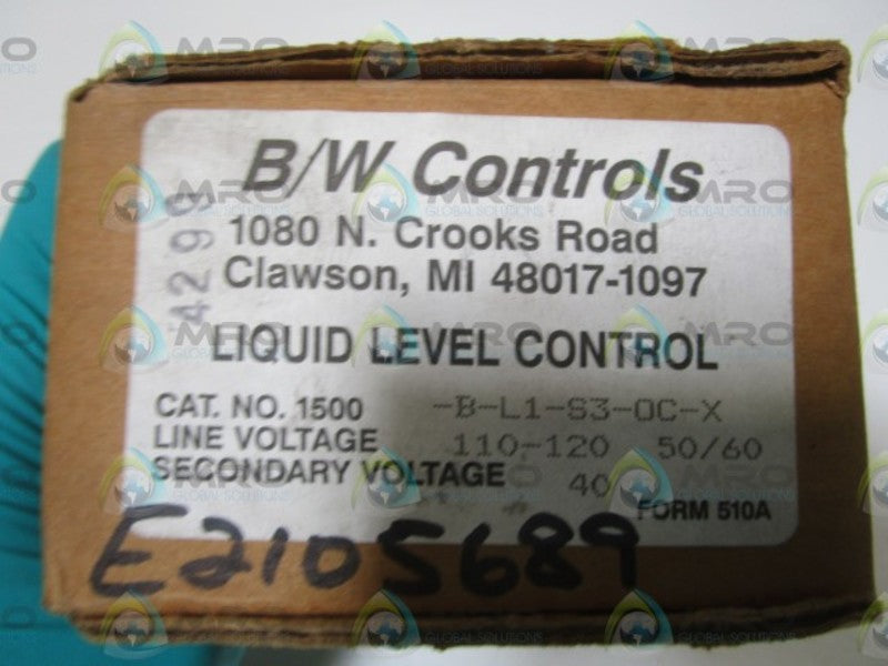 B/W CONTROLS LIQUID LEVEL CONTROL 1500-B-L1-S3-0C-X  NSMP