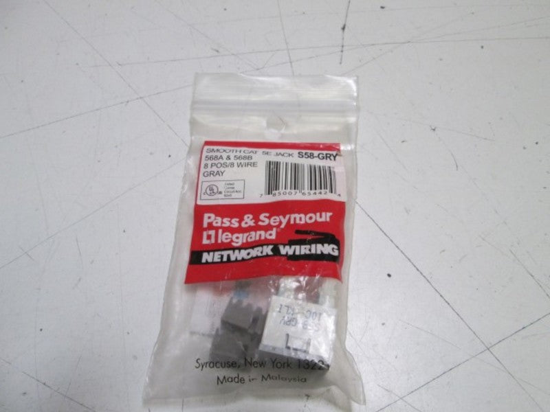 PASS & SEYMOUR SMOOTH CAT 5E JACK S58-GRY *NEW IN FACTORY BAG*