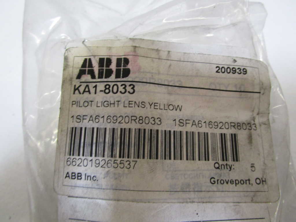 LOT OF 5 ABB PILOT LIGHT LENS (YELLOW) KA1-8033 *NEW IN BAG*