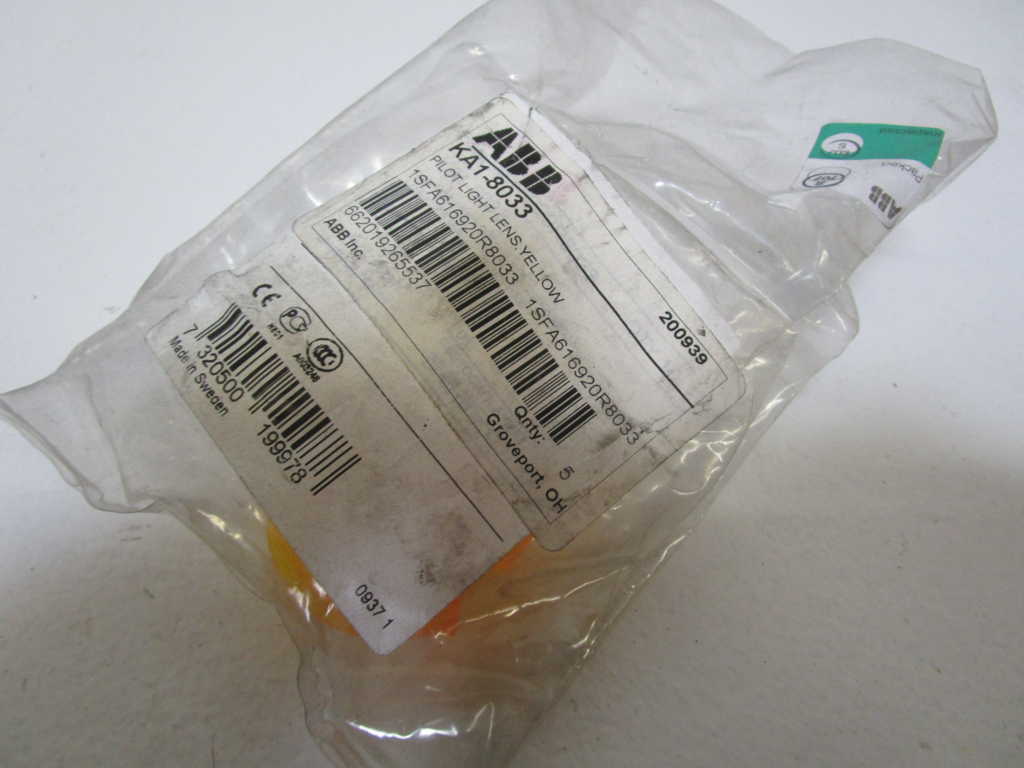 LOT OF 5 ABB PILOT LIGHT LENS (YELLOW) KA1-8033 *NEW IN BAG*