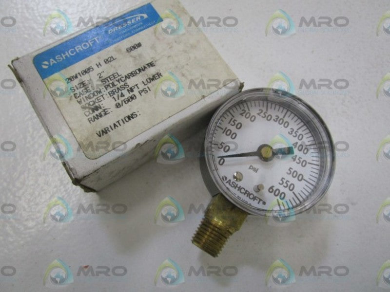 ASHCROFT 20W1005H02L-600# PRESSURE GAUGE 0-600 PSI  NSMP