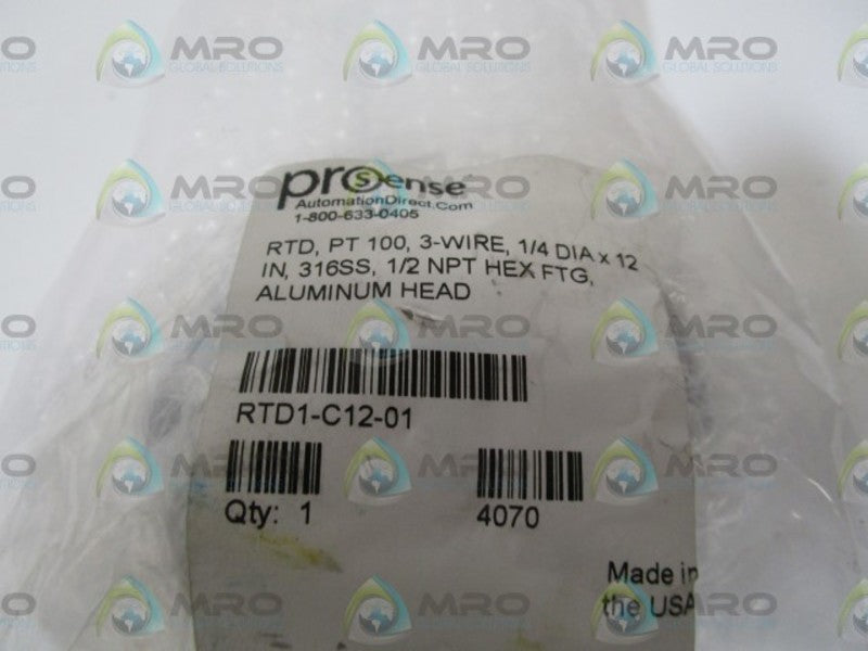 AUTOMATION DIRECT PROSENSE RTD PROBE RTD1-C12-01 * NEW IN BAG *