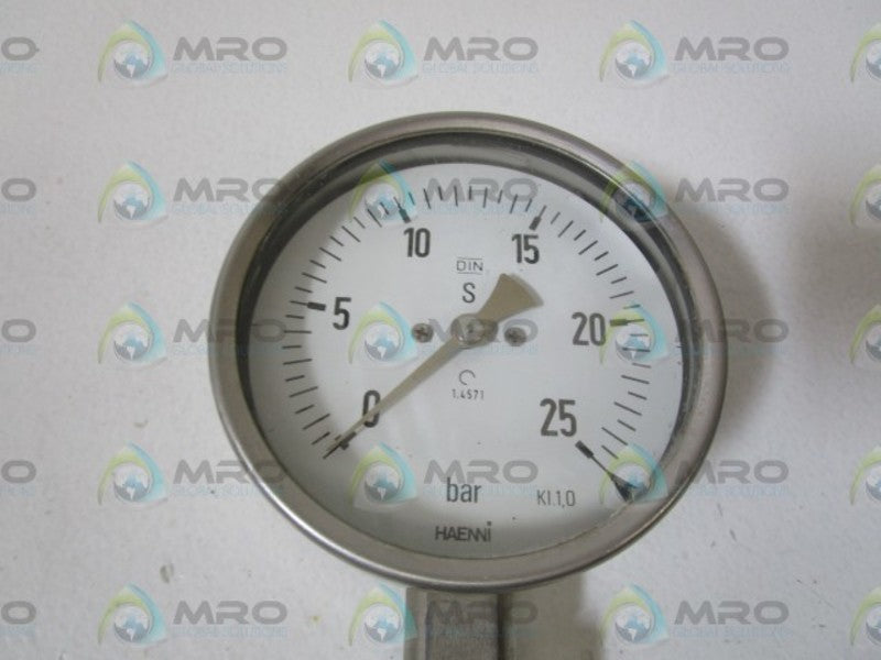 HAENNI PRESSURE GAUGE 0-25 KI.1,0 (AS PICTURED)  NSNP