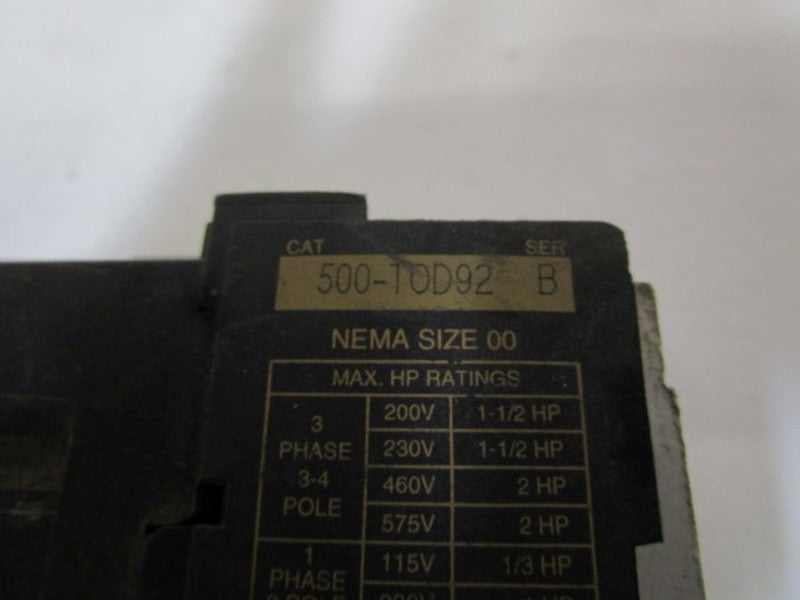 INDUSTRIAL SPARE PART CONTACTOR 120/110V 500-TOD92 SER. B  UNMP