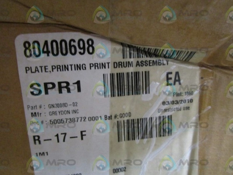 GREYDON INC. PLATE, PRINTING PRINT DRUM ASSY GN3008D-02 *NEW IN BOX*