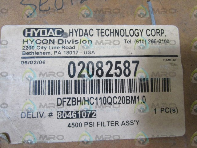 HYDAC FILTER ASSY DFZBH/HC110QC20BM1.0 *NEW IN BOX*