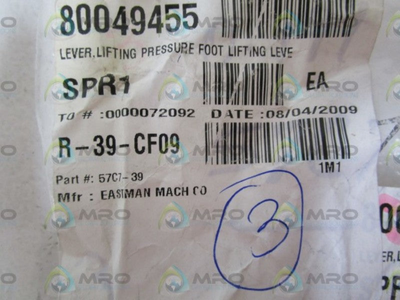 LOT OF 3 EASTMAN MACH CO. LEVER, LIFTING PRESSURE FOOT 57C7-39 *NEW NO BOX*