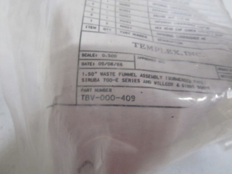 TEMPLEX INC. WASTE FUNNEL ASSY TBV-000-409 *NEW IN BAG*