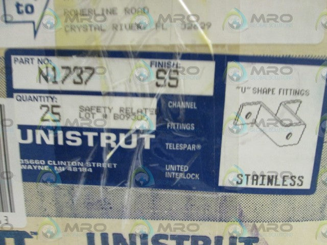 LOT OF 25 UNISTRUT "U" SHAPE FITTING N1737 *NEW IN BOX*