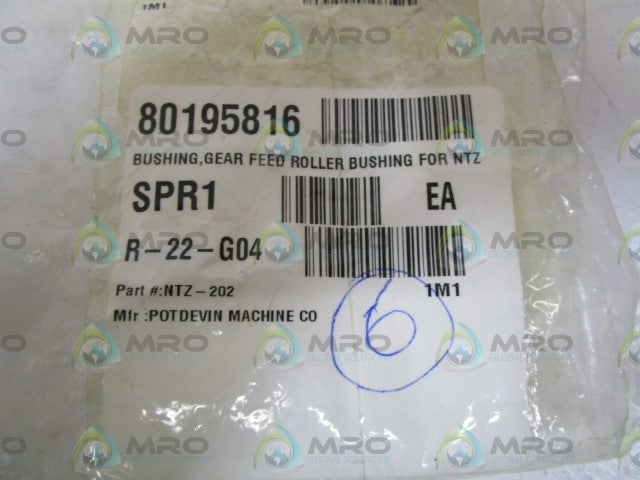 LOT OF 6 POTDEVIN MACH CO BUSHING FEED ROLLER NTZ-202 *NEW NO BOX*