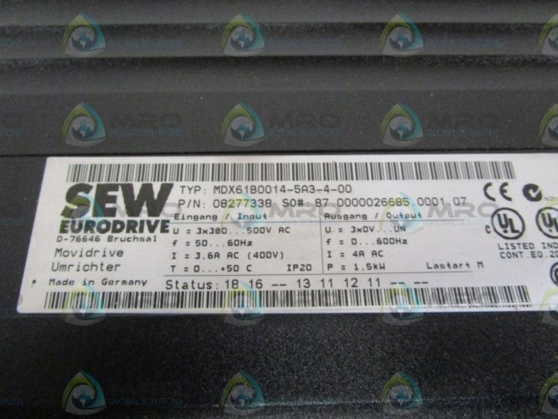 SEW-EURODRIVE MDX61B0014-5A3-4-00 DRIVE INVERTER *USED*