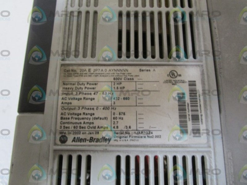 INDUSTRIAL SPARE PART AC DRIVE 20AE2P7A0AYNNNNN SER. A  UNMP