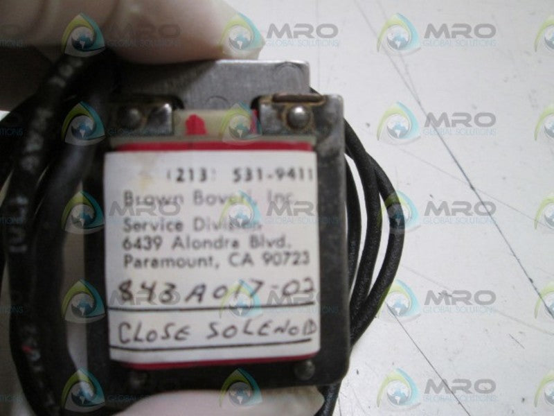 BROWN BOVERY, INC. SOLENOID COIL 843A017-02  UNMP
