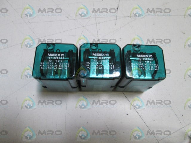 LOT OF 3 MIDTEX RELAY 157-22B2A8 12VDC *USED*