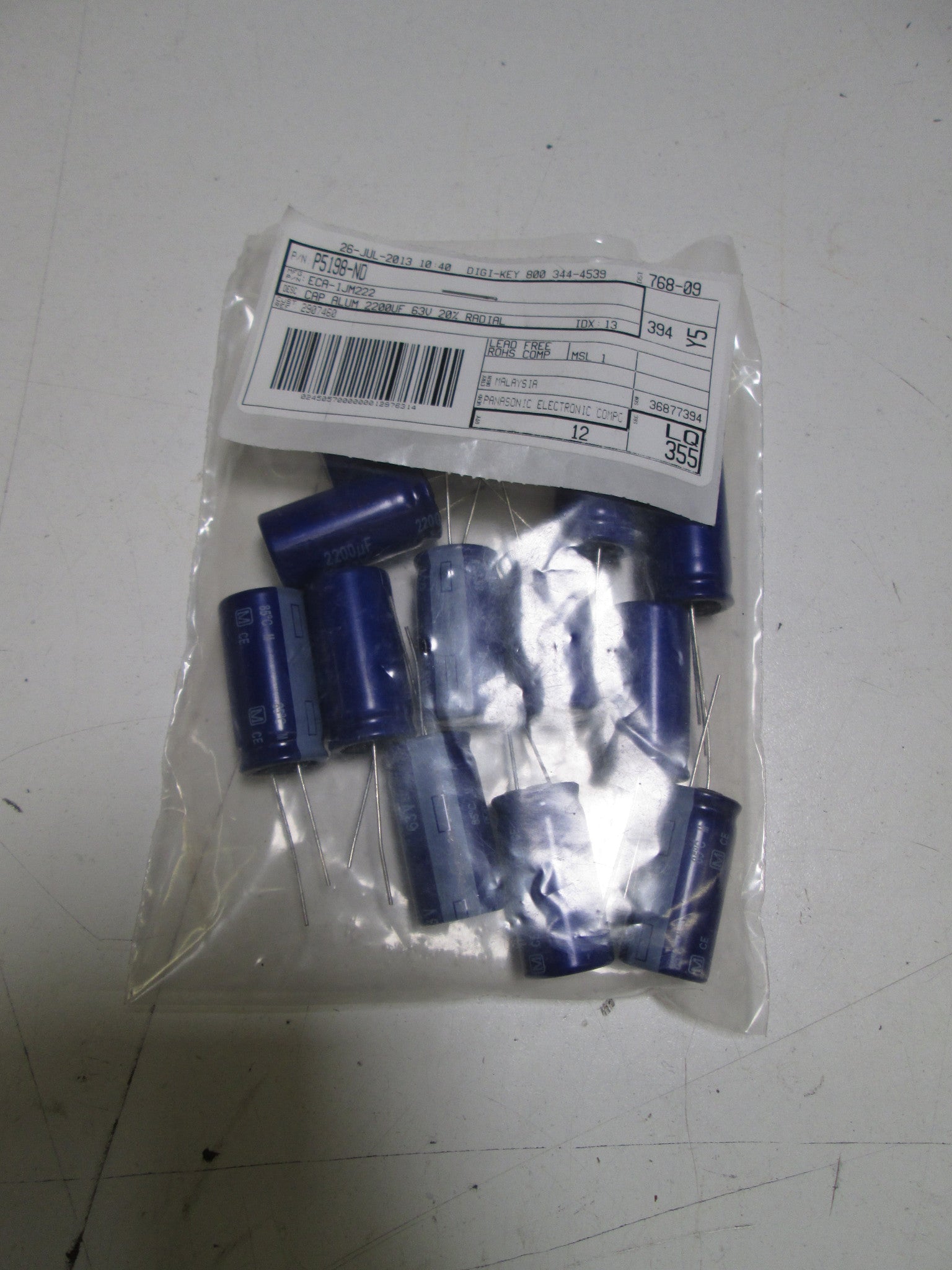 LOT OF 12 PANASONIC ELECTRONIC ECA-1JM222 CAP ALUM *NEW NO BOX*