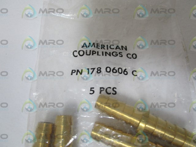 LOT OF 5 AMERICAN COUPLINGS CO. FITTING COUPLING 1780606C *NEW IN FACTORY BAG*