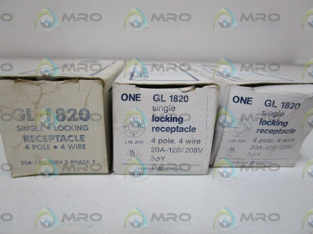 LOT OF 3 GENERAL ELECTRIC LOCKING RECEPTACLE GL1820 *NEW IN BOX*
