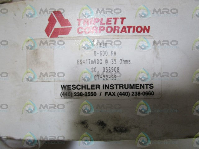 TRIPLETT 0-600KW PANEL METER 420 *NEW IN BOX*