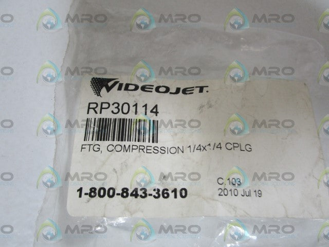 LOT OF 2 VIDEOJET 1/4X1/4 COUPLING FITTING RP30114 *NEW IN FACTORY BAG*
