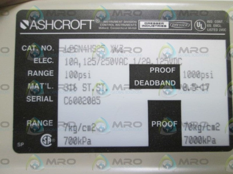 ASHCROFT PRESSURE SWITCH LPSN4HS25XK3  NSMP