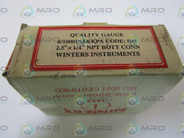 WINTER QUALITY GAUGE 0/1000PSI 2.5"X1/4" 809 *NEW IN BOX*