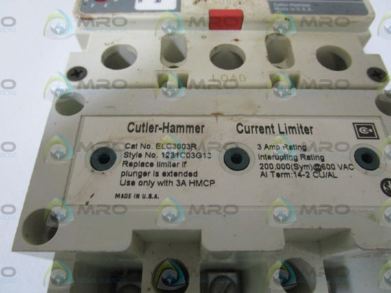 CUTLER HAMMER HMCP003A0 CIRCUIT BREAKER w/ ELC3003R CURRENT LIMITER * USED *