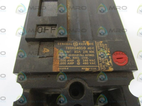 GENERAL ELECTRIC TED124020 CIRCUIT BREAKER 20A 480VAC  UNMP