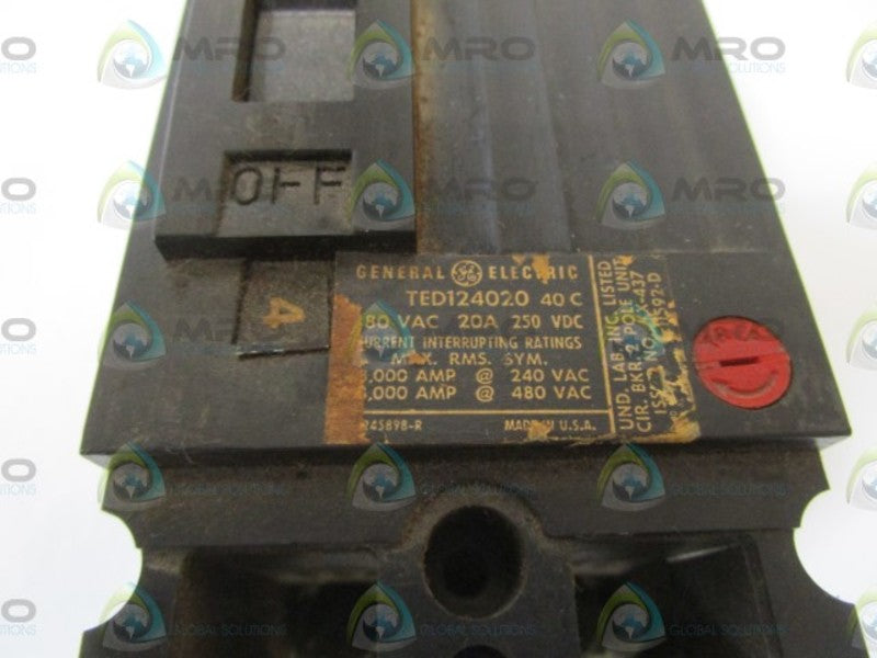 GENERAL ELECTRIC TED124020 CIRCUIT BREAKER 20A 480VAC  UNMP