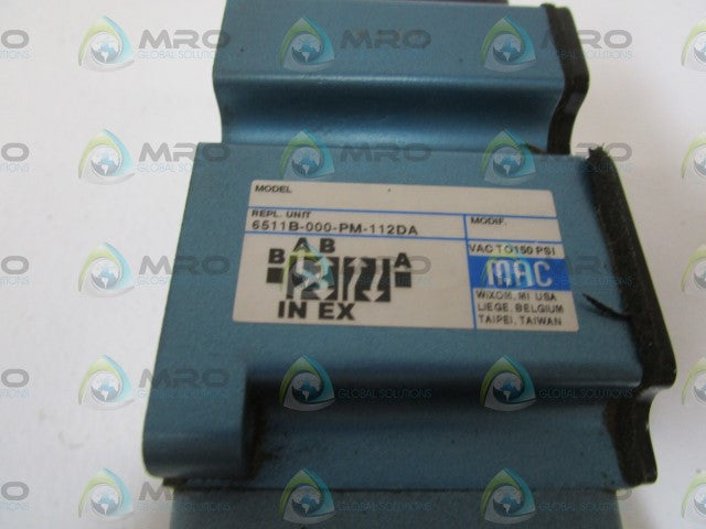 MAC SOLENOID VALVE 6511B-000-PM-112DA *USED*