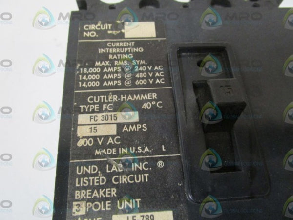CUTLER-HAMMER 15AMPS CIRCUIT BREAKER FC3015  UNMP