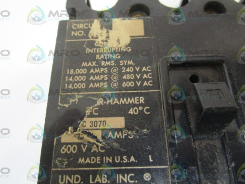 CUTLER-HAMMER CIRCUIT BREAKER FC3070  UNMP