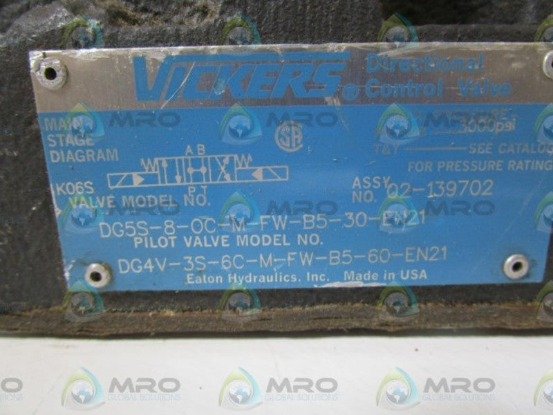 VICKERS DIRECTIONAL CONTROL VALVE DG5S-8-0C-M-FW-B5-30-EN21 *NEW NO BOX*