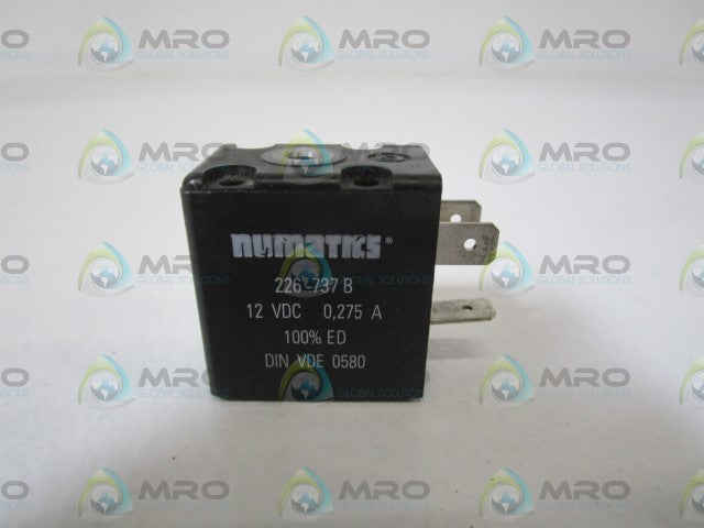 NUMATICS SOLENOID VALVE COIL 226-737B *USED*