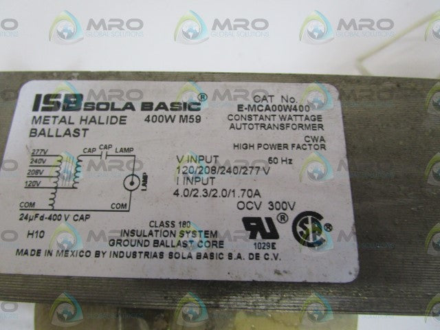 SOLA TRANSFORMER/CAPACITOR E-MCA00W400/HW-240-40-A-2 *USED*