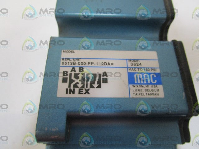 MAC SOLENOID VALVE 6513B-000-PP-112DA *USED*