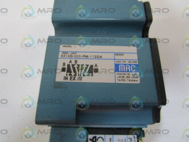 MAC SOLENOID VALVE 6314D-000-PM-112DA *USED*