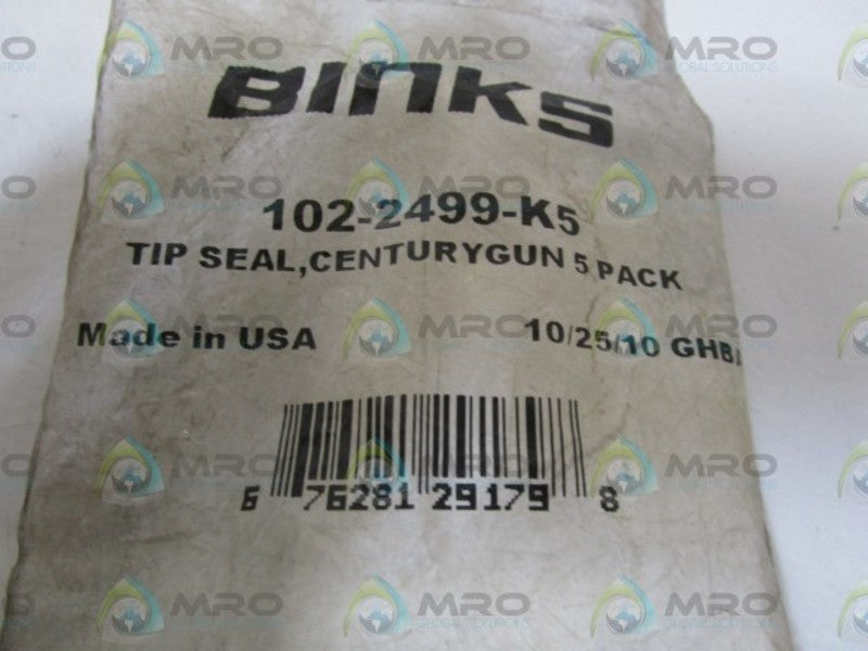 BINKS TIP SEAL CENTURYGUN 5 PACK 102-2499-K5 * NEW IN FACTORY BAG *